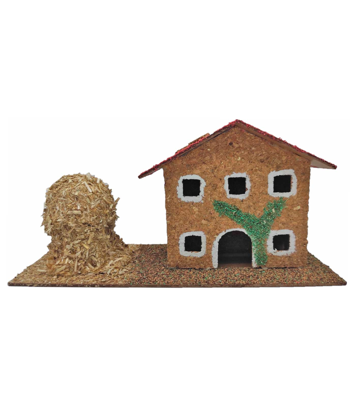 Tradineur - Casa de corcho y resina con pajar para belén navideño 12,5 x 26,5 x 10 cm, casa decorativa de pueblo, aldea para nacimiento, pesebre, navidad, decoración tradicional