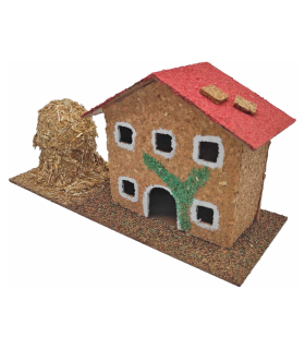 Tradineur - Casa de corcho y resina con pajar para belén navideño 12,5 x 26,5 x 10 cm, casa decorativa de pueblo, aldea para nacimiento, pesebre, navidad, decoración tradicional