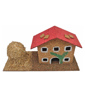 Tradineur - Casa de corcho y resina con pajar para belén navideño 12,5 x 26,5 x 10 cm, casa decorativa de pueblo, aldea para nacimiento, pesebre, navidad, decoración tradicional