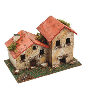 Tradineur - Grupo de casas rurales de corcho para belén navideño 11 x 15,5 x 9 cm, casas decorativas de pueblo, aldea para nacimiento, pesebre, navidad, decoración tradicional, modelo aleatorio