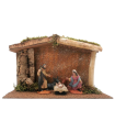 Tradineur - Portal, cueva con figuras de nacimiento de 8 cm para belén navideño 16,5 x 27 x 14,2 cm, corcho y resina, pesebre Jesús, virgen María, José, buey y mula, decoración tradicional navidad