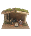 Tradineur - Portal, cueva con figuras de nacimiento de 8 cm para belén navideño 16,5 x 27 x 14,2 cm, corcho y resina, pesebre Jesús, virgen María, José, buey y mula, decoración tradicional navidad