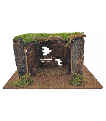 Tradineur - Cueva, portal de belén 14,5 x 27 x 15 cm para figuras del nacimiento de 8-10 cm, pesebre para belén navideño, corcho y resina, figura decorativa navidad, decoración tradicional