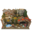 Tradineur - Belén completo con figuras de 5 cm, resina y corcho, 18 x 37 x 21 cm, paisaje montañoso con pesebre, pastores, lavandera, portal, nacimiento de Jesús, decoración de navidad tradicional