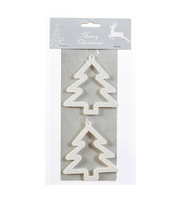 Tradineur - Set 2 abetos colgantes, accesorio decorativo para colgar del árbol de navidad, decoración navideña del hogar, blanco, 9,3 x 8,6 x 0,5 cm