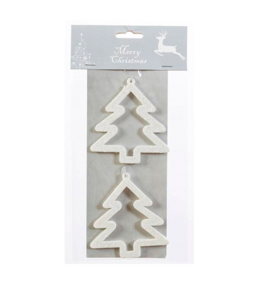 Tradineur - Set 2 abetos colgantes, accesorio decorativo para colgar del árbol de navidad, decoración navideña del hogar, blanco, 9,3 x 8,6 x 0,5 cm