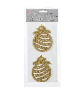 Tradineur - Set 2 colgantes, forma de bola, accesorio decorativo para colgar del árbol navidad, decoración navideña del hogar, dorado, 9,5 x 8,5 cm