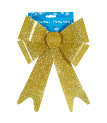 Tradineur - Lazo dorado de Navidad, cinta, adorno colgante con purpurina para árbol de navidad, decoración navideña, regalos, color oro, 30 cm