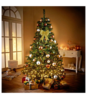 Tradineur - Lazo dorado de Navidad, cinta, adorno colgante con purpurina para árbol de navidad, decoración navideña, regalos, color oro, 30 cm