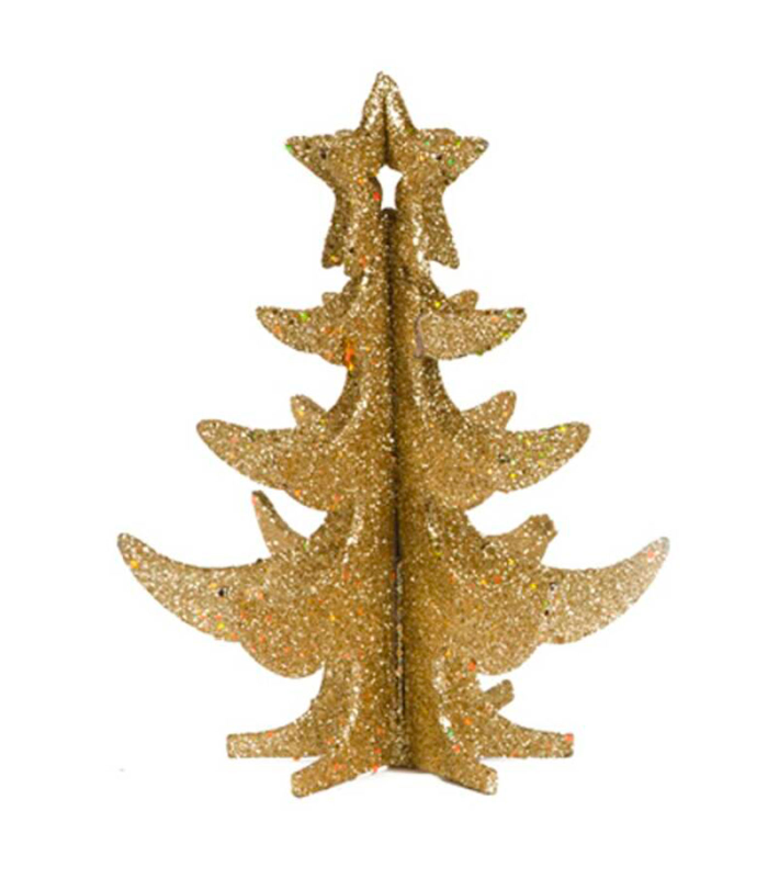 Tradineur - Abeto decorativo, árbol de navidad artificial en miniatura, mesa, repisa, ventana, decoración navideña del hogar, color dorado, 18 x 14 cm