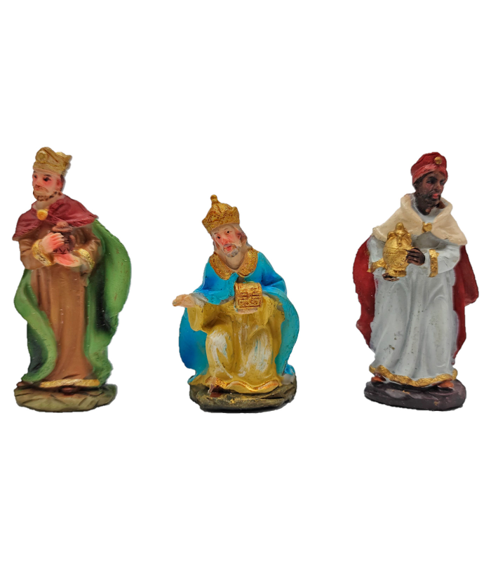 Tradineur - Reyes magos adorando para belén navideño, durexina, figuras decorativas nacimiento, pesebre, navidad, decoración tradicional, 7 cm