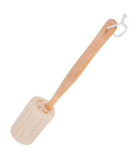 Tradineur - Esponja redonda de baño con mango de madera, cáñamo, cepillo de ducha de mano, mango largo, masaje o exfoliación de cuerpo, 36 x 6,5 cm