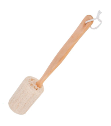 Tradineur - Esponja redonda de baño con mango de madera, cáñamo, cepillo de ducha de mano, mango largo, masaje o exfoliación de cuerpo, 36 x 6,5 cm