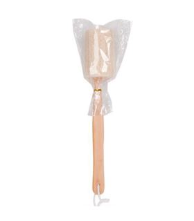 Tradineur - Esponja redonda de baño con mango de madera, cáñamo, cepillo de ducha de mano, mango largo, masaje o exfoliación de cuerpo, 36 x 6,5 cm