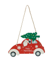 Tradineur – Adorno, coche colgante de madera "Feliz Navidad", decoración navideña festiva con cuerda para puerta, árbol, pared, 22,4 x 14,8 x 0,2 cm, modelo aleatorio