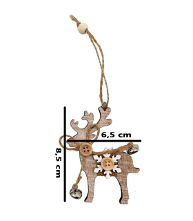 Tradineur – Adorno colgante de madera, forma de reno/casa, decoración navideña festiva con cuerda y cascabeles para puerta, árbol, pared, 8,5 x 6,5 cm, modelo aleatorio