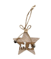 Tradineur – Adorno colgante de madera con forma de estrella/abeto, decoración navideña festiva con cuerda y cascabeles para puerta, árbol, pared, 8,7 cm, modelo aleatorio