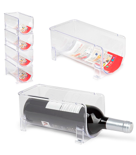 Tradineur – Organizador de botellas para nevera, botellero apilable de plástico transparente, porta botellas, estante, frigorífico, encimera, 10 x 10 x 20 cm