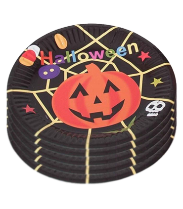 Tradineur - Set de platos de cartón desechables para Halloween - Ideal para compartir en halloween con amigos o familiares - 10 Unidades - Ø 23,5 cm 