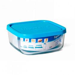Frigoverre - Fiambrera cuadrada de cristal con tapa de plástico, contenedor para alimentos de vidrio 100 cl, 15 x 15 x 6,5 cm