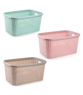 Plastic Forte - Cesta colada rectangular 35 litros estilo mimbre 53,5 x 36 x 26,5 cm pongotodo de plástico ,cesta para ropa, color surtido