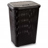 Tradineur -  Cesto para ropa sucia de plástico con tapa 60 litros, wengué, 43 x 35,5 x 62 cm, pongotodo, cubo para la colada con