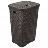 Tradineur -  Cesto para ropa sucia de plástico con tapa 60 litros, wengué, 43 x 35,5 x 62 cm, pongotodo, cubo para la colada con