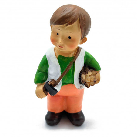 Tradineur - Figura de pastor con leña para Belén - Estilo naïf - Marmolina - Figura decorativa divertida para nacimiento, navida