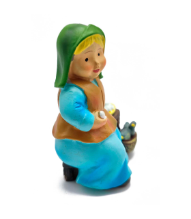 Tradineur - Figura de vendedora de huevos - Estilo naïf - Marmolina - Figura decorativa divertida para nacimiento, navidad, decoración tradicional, 9,5 x 7 x 4,5 cm