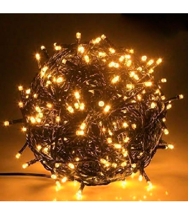 Tradineur - Tira de 100 luces LEDs para navidad - Apto para interior y exterior - Función de luz foja e intermitente - 8 Metros - Color Luz Cálida