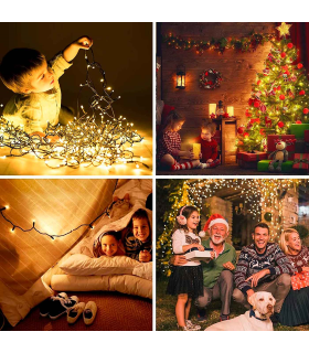 Tradineur - Tira de 100 luces LEDs para navidad - Apto para interior y exterior - Función de luz foja e intermitente - 8 Metros - Color Luz Cálida