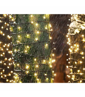 Tradineur - Tira de 100 luces LEDs para navidad - Apto para interior y exterior - Función de luz foja e intermitente - 8 Metros - Color Luz Cálida