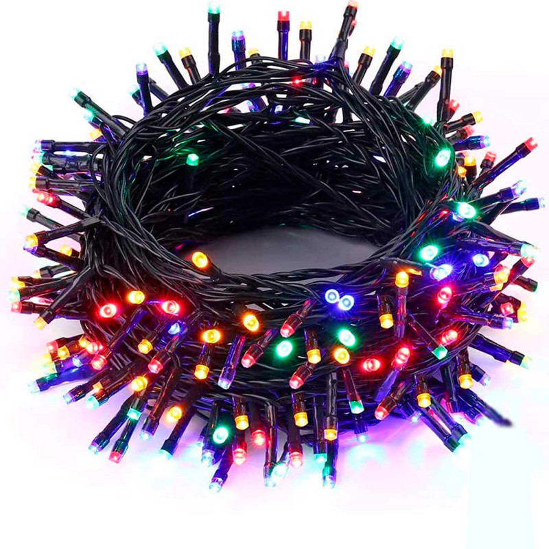 Tradineur - Tira de 100 luces LEDs para decoración navideña - Apto solo para interior - Función de luz fija e intermitente - 7W Tradineur - Tira de 100 luces LEDs para decoración navideña - Apto solo para interior - Función de luz fija e intermitente - 7W