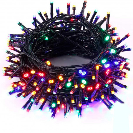 Tradineur - Tira de 100 luces LEDs para decoración navideña - Apto solo para interior - Función de luz fija e intermitente - 7W