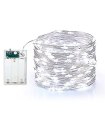 Tradineur - Alambre de 100 luces LEDs navideñas a pilas (no incluidas) - Apto para interior y exterior - Función de luz foja e intermitente - 1 Metro - Color Blanco