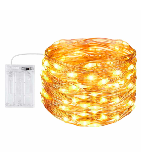 Tradineur - Alambre de 100 luces navideñas LEDs a pilas (no incluidas) - Apto para interior y exterior - Función de luz foja e intermitente - 1 Metro - Color Luz Cálida