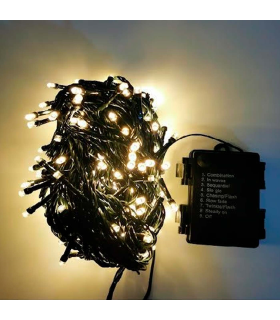 Tradineur - Tira de 50 luces navideñas LEDs a pilas (no incluidas) - Apto solo para interior y exterior - Función de luz foja e intermitente - 4 Metros - Color Luz Cálida