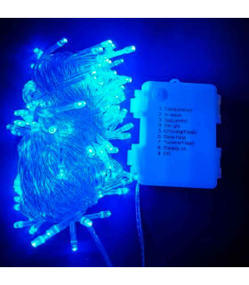 Tradineur - Tira de 300 luces LEDs a pilas - Apto para interiores - Función de luz foja e intermitente - 24 Metros - Color Azul