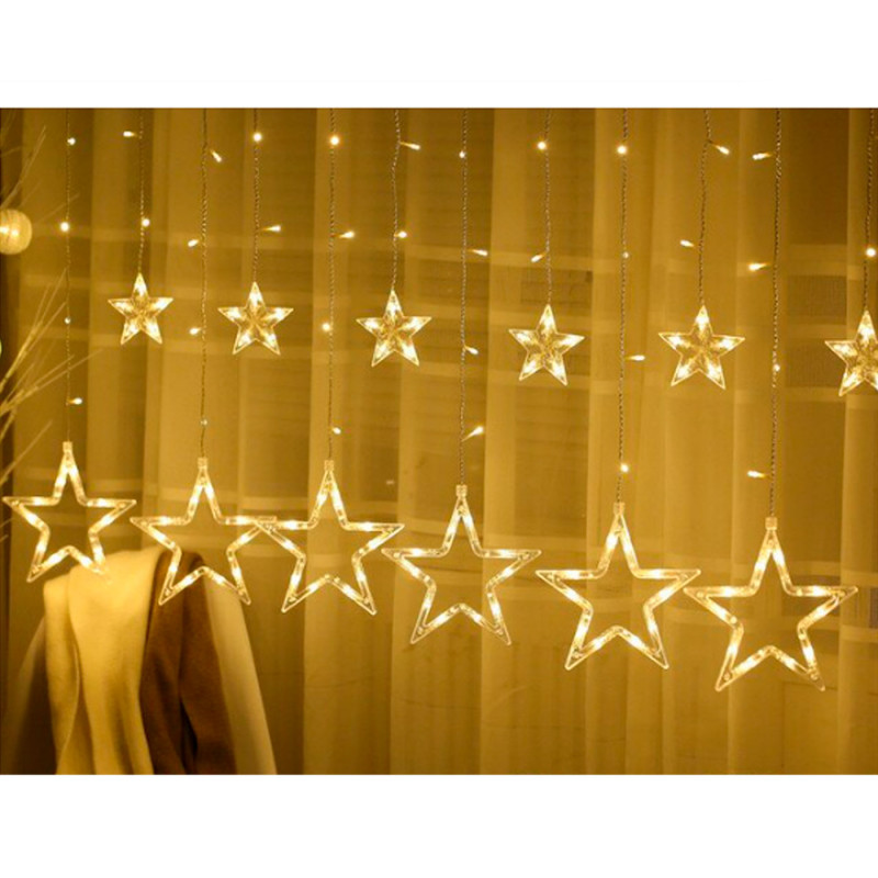 Tradineur - Cortina de luces LED con estrellas, guirnalda luminosa para interior, 9W, incluye mando regulador, Navidad, ventana,