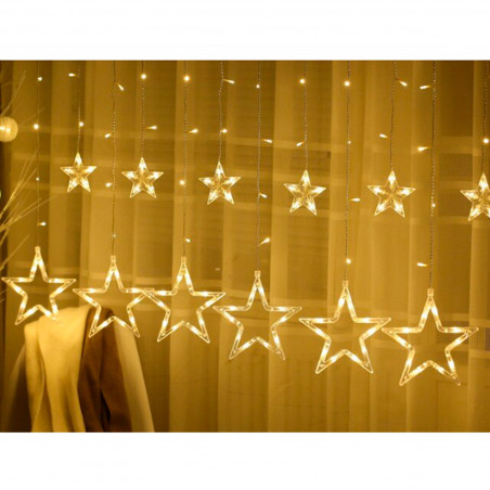 Tradineur - Cortina de luces LED con estrellas, guirnalda luminosa para interior, 9W, incluye mando regulador, Navidad, ventana,