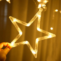 Tradineur - Cortina de luces LED con estrellas, guirnalda luminosa para interior, 9W, incluye mando regulador, Navidad, ventana,