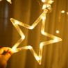 Tradineur - Cortina de luces LED con estrellas, guirnalda luminosa para interior, 9W, incluye mando regulador, Navidad, ventana,