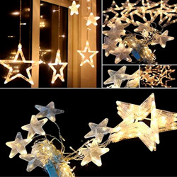 Tradineur - Cortina de luces LED con estrellas, guirnalda luminosa para interior, 9W, incluye mando regulador, Navidad, ventana,