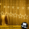 Tradineur - Cortina de luces LED con estrellas, guirnalda luminosa para interior, 9W, incluye mando regulador, Navidad, ventana,