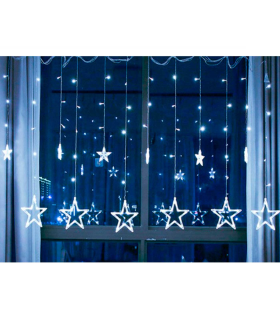 Tradineur - Cortina de luz LED con estrellas, guirnalda luminosa para interior, 9W, incluye mando regulador, Navidad, ventana, pared, escaparate, bodas, fiestas (138 luces, luz blanca)