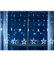 Tradineur - Cortina de luz LED con estrellas, guirnalda luminosa para interior, 9W, incluye mando regulador, Navidad, ventana, pared, escaparate, bodas, fiestas (138 luces, luz blanca)