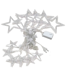 Tradineur - Cortina de luz LED con estrellas, guirnalda luminosa para interior, 9W, incluye mando regulador, Navidad, ventana, pared, escaparate, bodas, fiestas (138 luces, luz blanca)