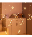 Tradineur - Cortina luces LED con lunas y estrellas, guirnalda luminosa para interior, 9W, incluye mando regulador, Navidad, ventana, pared, escaparate, bodas, fiestas (138 luces, luz blanca)