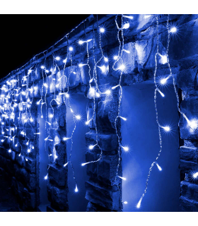 Tradineur - Cortina de 162 luces decoraticas LEDs - Apto para interiores y exteriores - Función de luz foja e intermitente - Color Azul