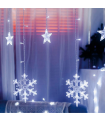 Tradineur - Cortina de luces LED con copos de nieve y estrellas, guirnalda luminosa de interior, 9W, incluye mando regulador, Navidad, ventana, escaparate, bodas, fiestas (138 luces, luz blanca)